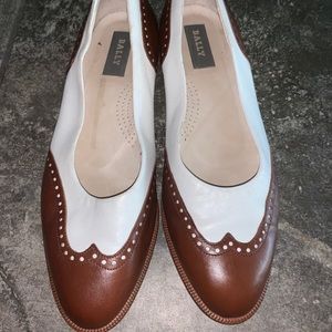 Bally Wingtip Flats Shoes Brown White Womens 6.5